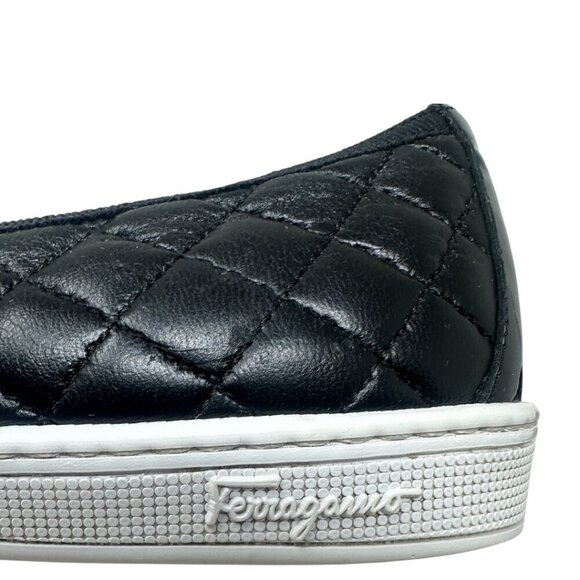 Salvatore Ferragamo Girls Quilted Black Leather Vara Bow Logo Sneakers 1.5 - Picture 9 of 16